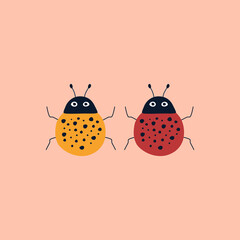 Funny ladybugs hand drawn vector illustration. Cute colorful beetle character in flat style for logo or icon.