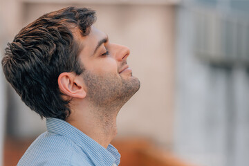 man on the street breathing relaxed