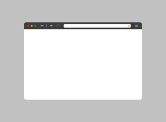 Web browser mockup in modern flat design. Computer webpage with favorites icon and reload arrow. Isolated internet browser template. Stock Vector - obrazy, fototapety, plakaty