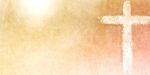  light cross on light brown rosy orange textured sun background, with copy space ready for your text