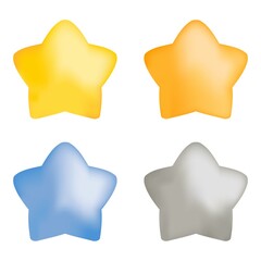 Set of Rounded 3d Stars in Yellow, Orange, Blue, and Grey  colors - Vector Image