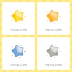 3D Rounded Star Mini Square Message Card Set - Vector Image