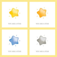 3D Rounded Star Mini Square Message Card Set - Vector Image