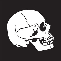 Side view of a human skull. Black and white vector illustration