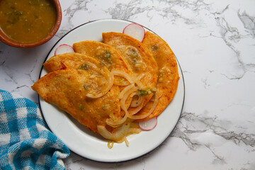 Basket tacos with green sauce. Mexican food