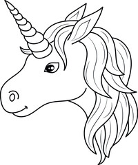Line art unicorn kids illustration for  Children coloring book 