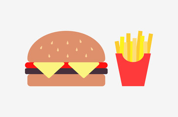 Vector illustration of burger and fries.