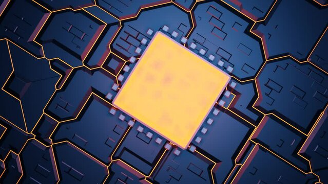 CPU overheating by big data. Technology cpu background. Pulses and signals from the chip propagate through the motherboard. A computer processor with millions of connections and signals. 3d animation.