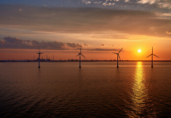 offshore wind turbine park in baltic sea nearby Danmark - obrazy, fototapety, plakaty