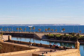 Panoramic view of Paseo Maritimo in Palma de Majorca - obrazy, fototapety, plakaty