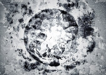 汚れた壁に描かれた抽象的な地球のイラスト