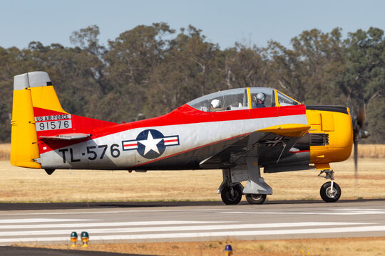 Temora, Australia - November 3, 2013: North American T-28D Trojan aircraft formerly used by for pilot training by the United States military.