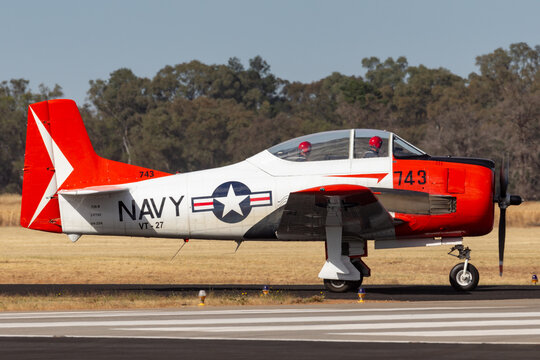 Temora, Australia - November 3, 2013: North American T-28B Trojan aircraft formerly used by for pilot training by the United States Navy.