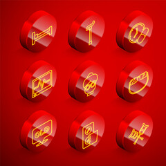 Set line Bed, Walking stick cane, Medicine pill or tablet, Monitor with cardiogram, Grandmother, Eyeglasses, Nursing home and Pills blister pack icon. Vector