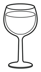 A glass of white wine illustration. Wineglass with drink outline drawing
