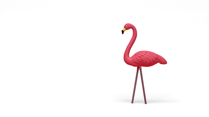 3D Illustration of Single Plastic Pink Flamingo Tropical Yard Ornament Isolated on White Background