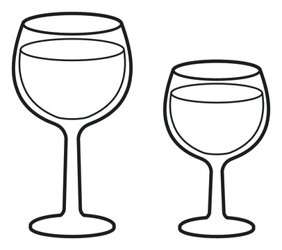 Glasses of wine illustration. Wineglasses with drinks outline drawing

