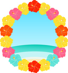 Clip art of beach with colorful hibiscus flower decoration