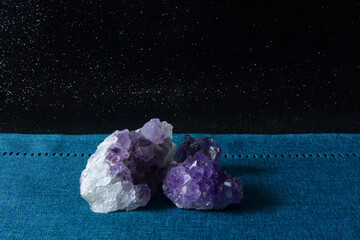 Amethyst on a blue and black background