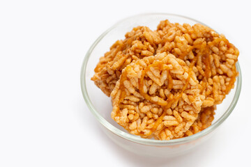 Rice cracker with coconut palm sugar on white