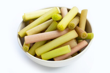 Lotus stems for cooking on white background.