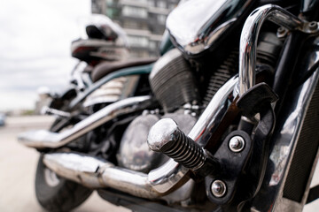 Fototapeta na wymiar Motorcycle shiny metal pipes and engines