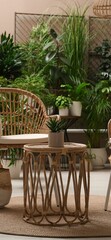 Fototapeta na wymiar mesa de star rodeada de plantas, ambiente de relajacion y tranquilidad