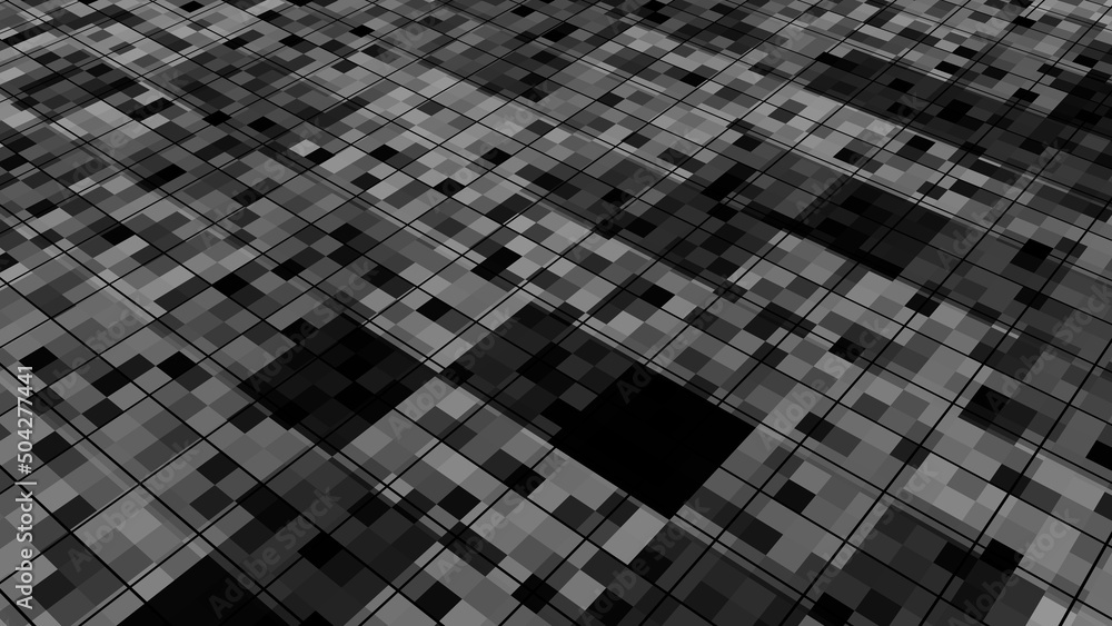Poster minecraft style. gray abstract background. 3d rendering.