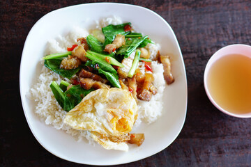 Kale Crispy Pork Belly and Fried Egg