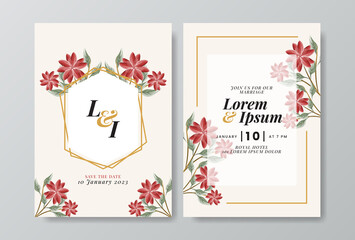 wedding invitation with watercolor flower and leaf