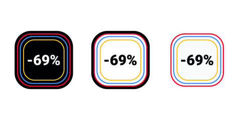 Modern vector discount 69% percent off and sale teg icon label  