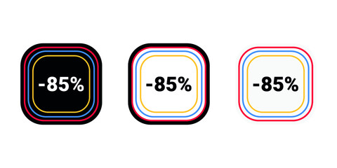 Modern vector discount 85% percent off and sale teg icon label  