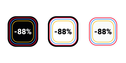 Modern vector discount 88% percent off and sale teg icon label  
