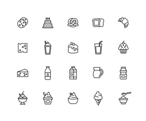 Collection of Cafe color icons. Set of Dessert, Beverage, ice cream symbols drawn with thin contour lines. Vector illustration.