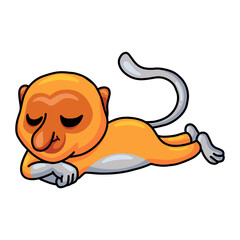 Cute little proboscis monkey cartoon sleeping