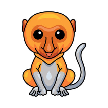Cute little proboscis monkey cartoon sitting
