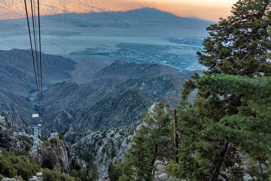 Aerial tramway leading up to Mount San Jacinto at sunset in Palm Springs. 
