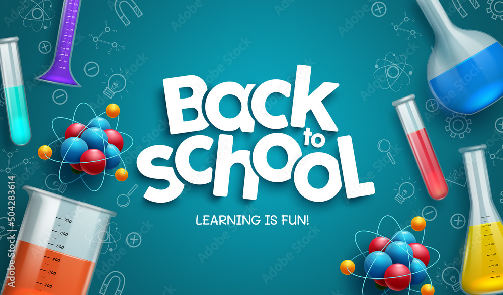 Poster back to school vector background design. back to school text with science laboratory elements and kn
