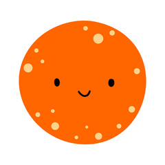 Fototapeta premium Planet with cute face and smile. Children cartoon illustration. Space sticker for baby.