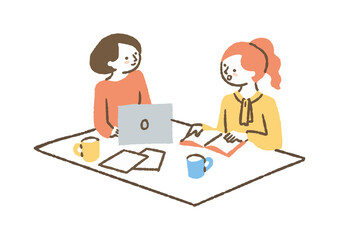 Obraz premium 打ち合わせをしている女性2人_色