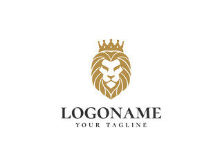 luxury lion crown logo design vector template