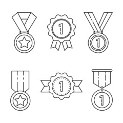Outlined vector illustration of medal award collection. Suitable for design element of award prize, winner achievement, and the best badge label.