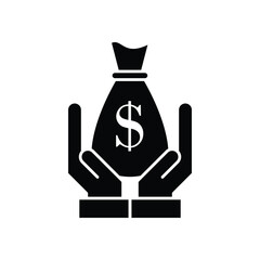 Hand holding a money bag icon design isolated on white background