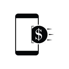 Dollar currency sign with a mobile phone icon. isolated on white background