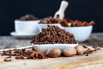 dried aromatic spices of cloves on the table