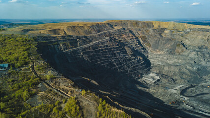 bird's-eye view of the coal mining section in Kiselevsk, Kemerovo region, Russia.