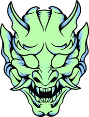 Japanese mask oni vector illustration which is very suitable for the needs of making sticker packs, branding, clothing and others