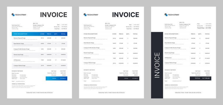 Invoice Design Template. Clean invoice template design. Simple Invoice Layout. Minimal Invoice Layout. Bill payment, Price receipt, Invoice bill, Bill Receipt and payment agreement. Invoice Set.