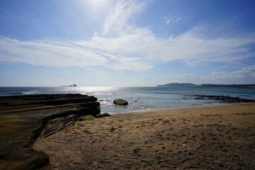 fine seaside view with charming clouds