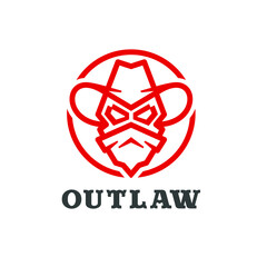outlaw or bandit wearing bandana in modern, outline, style